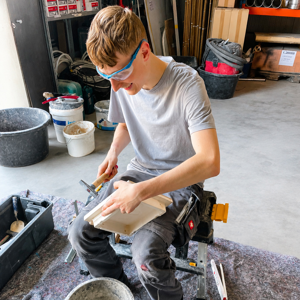 Erik arbeitet in der Werkstatt